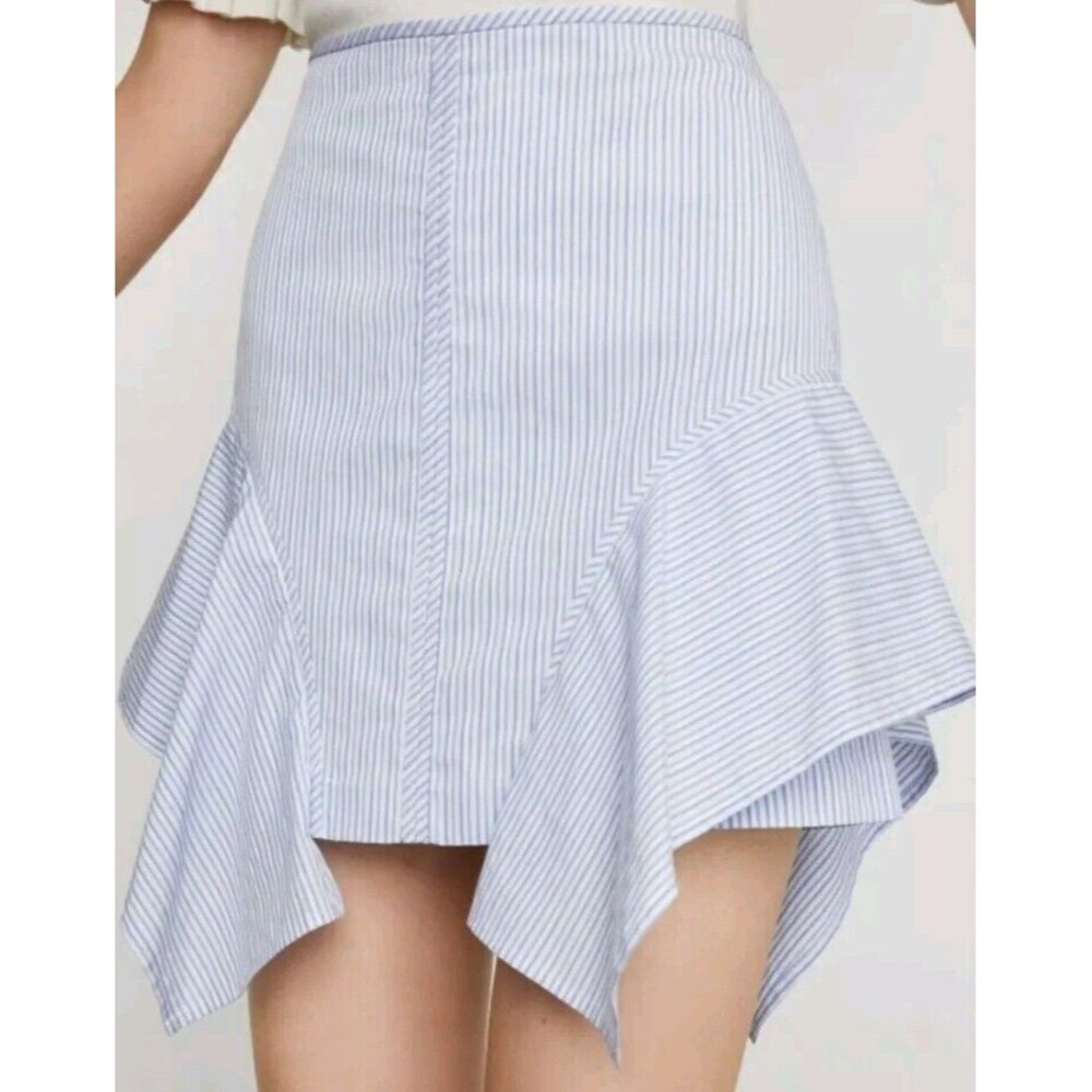 New BCBG MaxAzria Pinstripe Asymmetrical Flared Skirt Size L "Woven"
